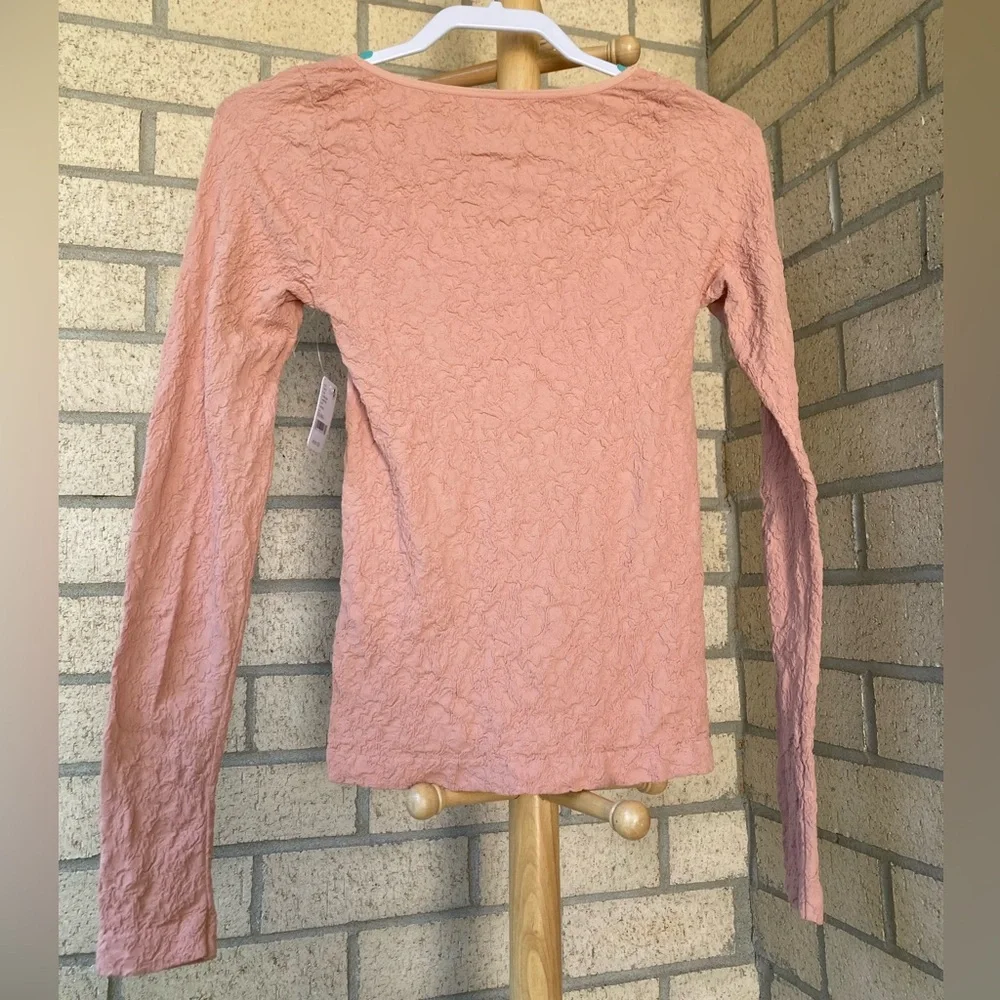 Free People Smoke Rose Have It All Pink Floral Crinkle Long Sleeve Textured Top